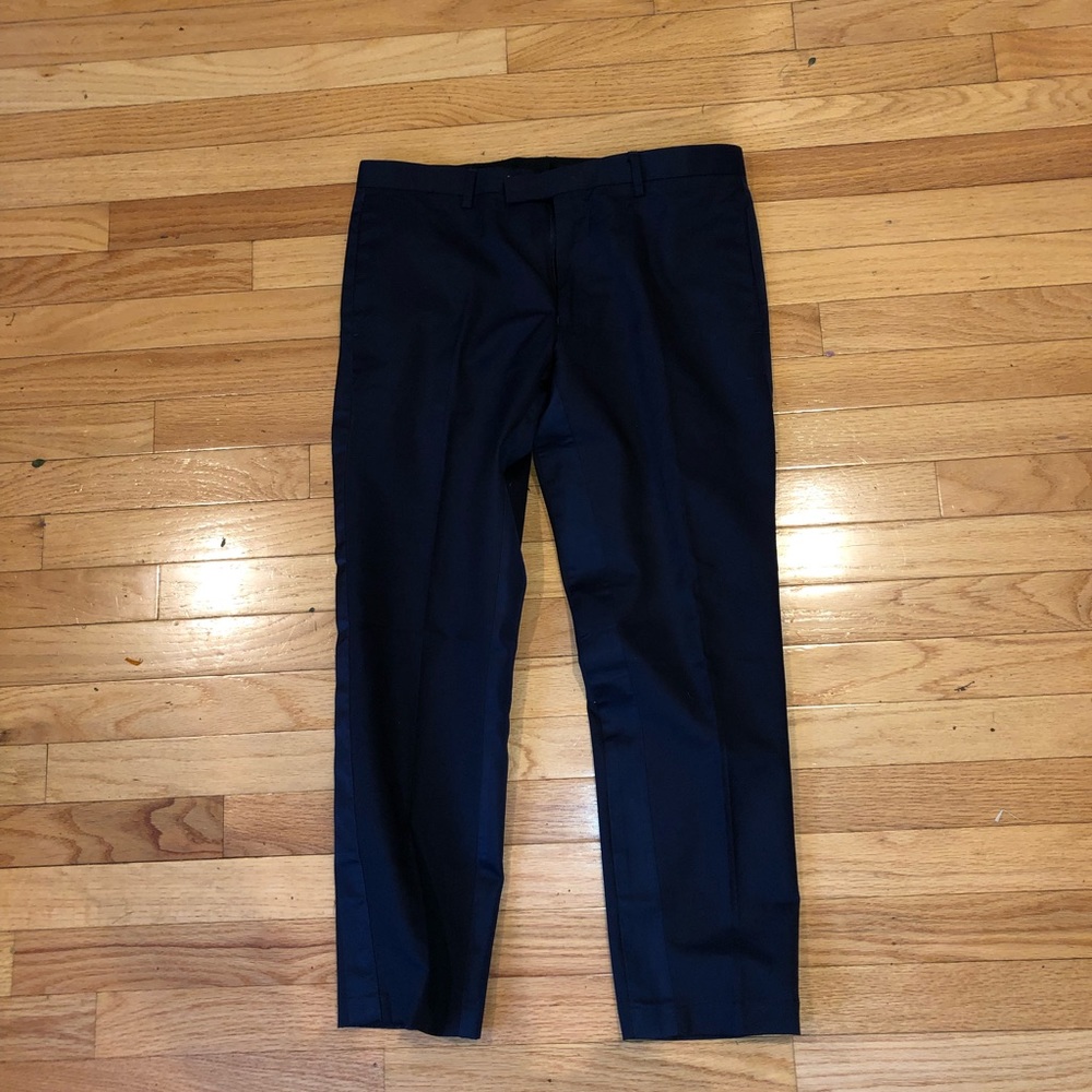 Cropped navy dress pants by Topman